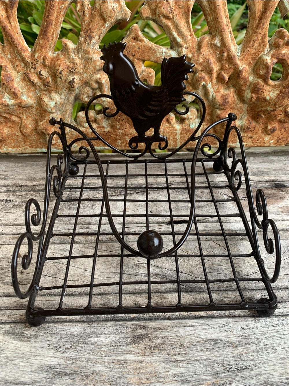 Vintage Rooster Metal Napkin Holder - dark bronze